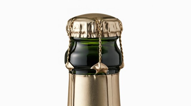 Golden foil wraps a champagne bottle's neck