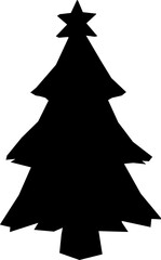 Fototapeta premium Black Christmas Tree Silhouette Shape. Irregular Hand Drawn Christmas Tree Vector. Abstract Rough Pine Tree Icon Graphic Element. Transparent background. SVG.
