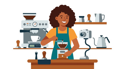 Fototapeta premium Woman Grinding Coffee Beans for Espresso