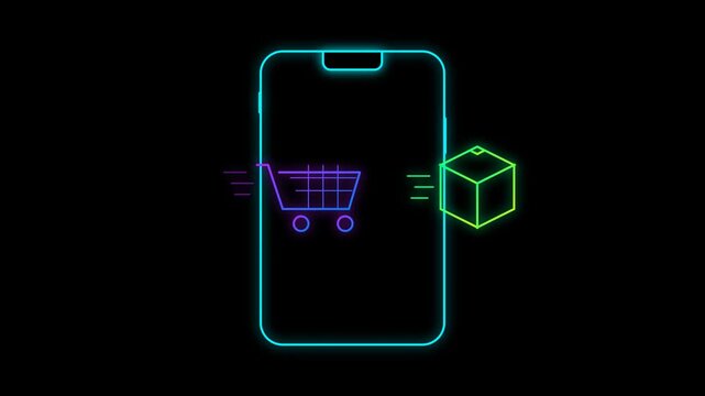 Animated Neon Smartphone E-commerce and Delivery Concept Motion Graphics