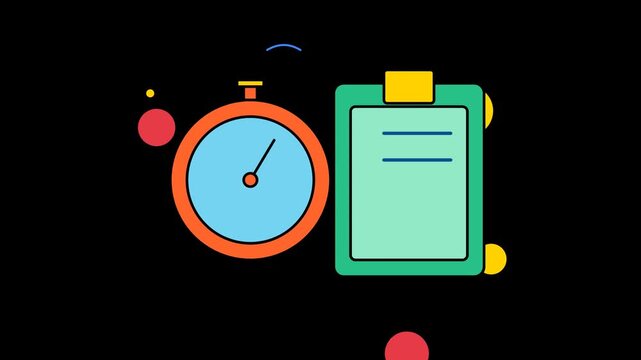 Animated Stopwatch and Clipboard Time Management Concept Motion Graphics