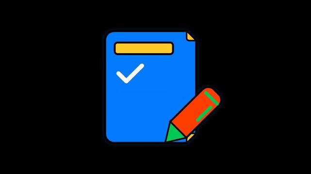 Animated Flat Design Document and Pencil Writing Checkmark Loop