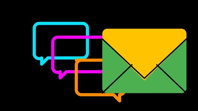 Animated Email Envelope and Colorful Chat Bubbles Motion Graphics