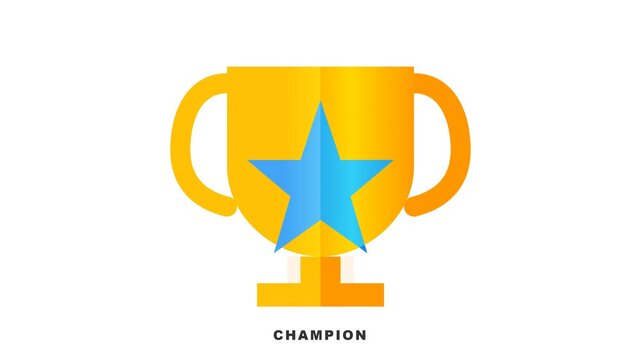 Motion graphics footage of a golden trophy cup with a blue star for achievement award.