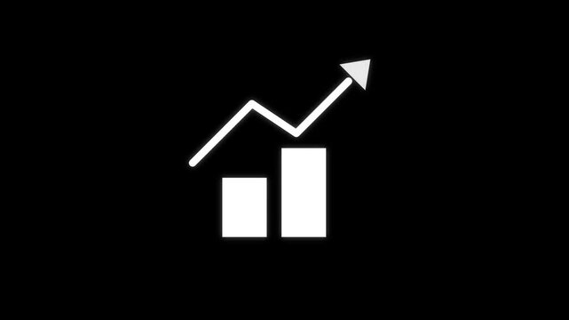 Animated White Business Growth Bar Chart and Arrow on Black Background