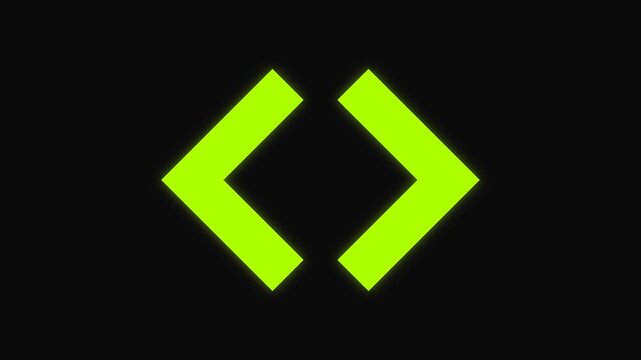 Green glowing coding brackets motion graphics footage on a dark background loop