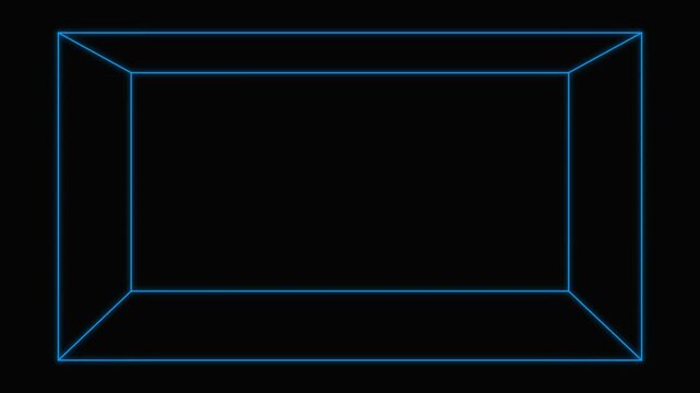Futuristic blue neon glowing line frame motion graphics video loop on black background.