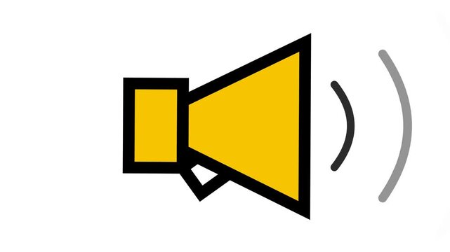 Yellow megaphone icon motion graphics with sound waves on white background video clip