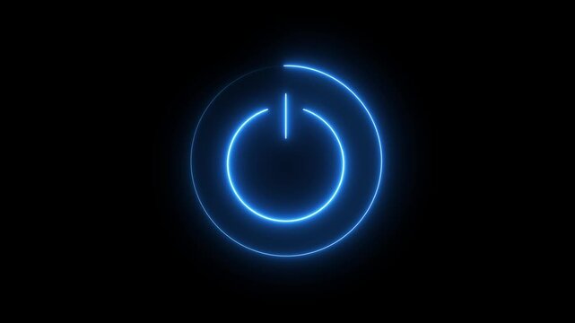 neon line glowing power button icon illustration. Motion graphics of power icon concept