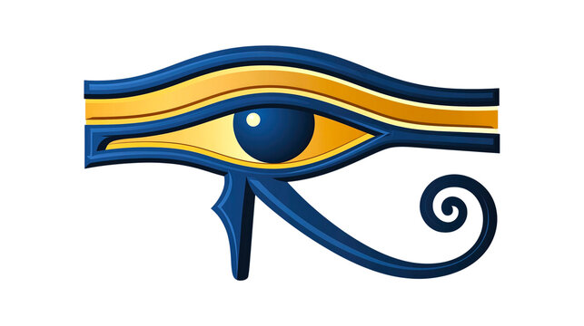 Stylized eye of horus blue and gold symbol isolated on transparent background PNG element