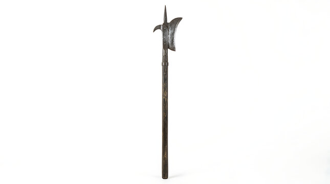Antique Medieval Halberd Weapon Polearm Isolated on a Plain White Background Studio Shot