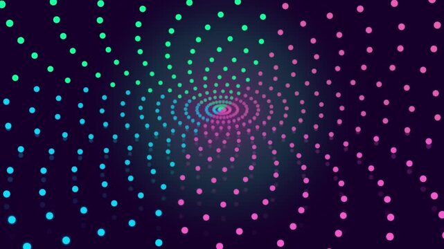 Abstract spiral background with glowing neon dots pattern
