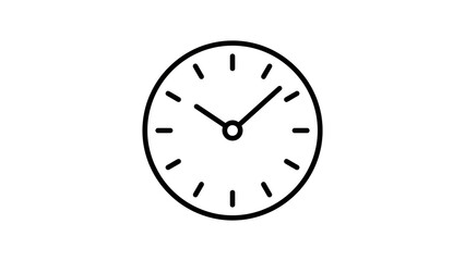 Fototapeta premium Black outline analog clock icon for time telling graphic element.