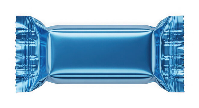 3D blue gift box with glossy ribbon bow. Shiny metallic present packaging for celebrations and corporate branding.