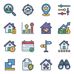 Fototapeta premium Real estate business strategy and property management icon set.