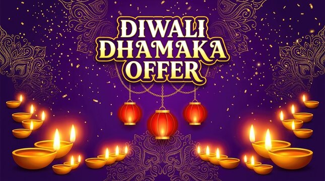 Diwali dhamaka offer festive celebration with glowing oil lamps and decorative lights light decoration festival lights vector art graphic design holiday design festival
