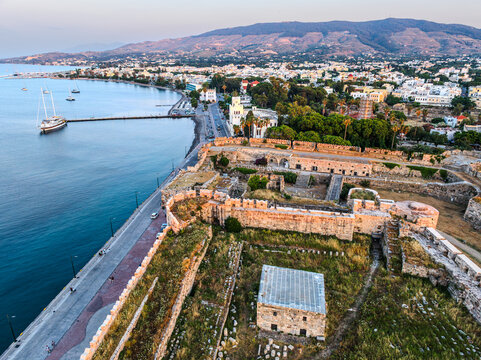 Aerial view inside Neratzia Castle beside Kos waterfront, Greece