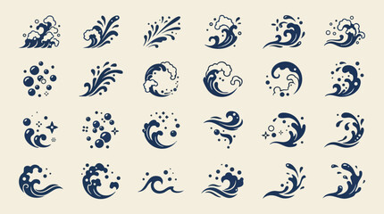 Fototapeta premium Japanese Ocean Wave Foam Splash Curl Droplet Decorative Marine Vector Elements Collection for Creative Projects
