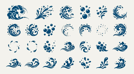 Fototapeta premium Traditional Japanese Ocean Foam Wave Crest Water Splash Droplet Decorative Vector Elements Collection for Graphic Design