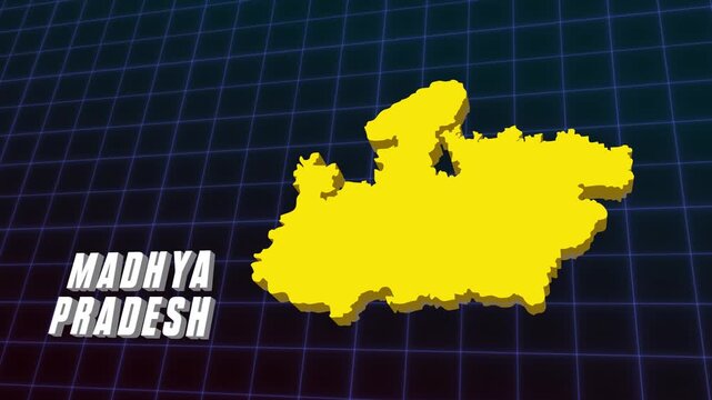  3D Animation Madhya Pradesh North Central India Documentary Infographic Style Futuristic Map 4K