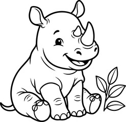 Cute baby rhinoceros cartoon illustration with a happy expression isolated on transparent background © Mansura