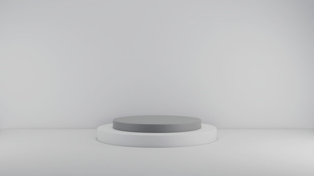 minimalist of cylinder podium showcase stage in interior room white studio and lighting for stand product display presentation abstract bright background 3d render. abstract mockup white background