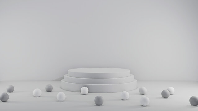 minimalist of cylinder podium showcase stage in interior room white studio and lighting for stand product display presentation abstract bright background 3d render. abstract mockup white background