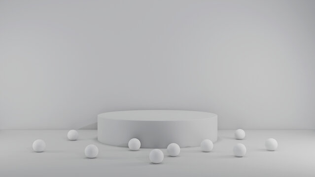 minimalist of cylinder podium showcase stage in interior room white studio and lighting for stand product display presentation abstract bright background 3d render. abstract mockup white background
