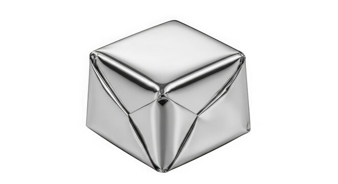 3D metallic gift box with bow knot. Shiny chrome present packaging for luxury branding and premium products.
