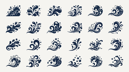Fototapeta premium Japanese Water Splash Ocean Foam Wave Swirl Sea Spray Droplet Ornament Vector Element Set Inspired by Traditional Art