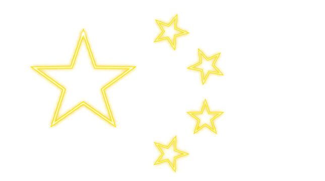 Golden Chinese flag stars isolated on transparent background, featuring five glowing stars as a patriotic national symbol for China National Day, celebration, holiday, and cultural design.