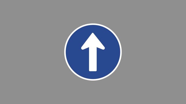 Straight Ahead Direction Road Sign Icon, Mandatory Driving and Traffic Symbol