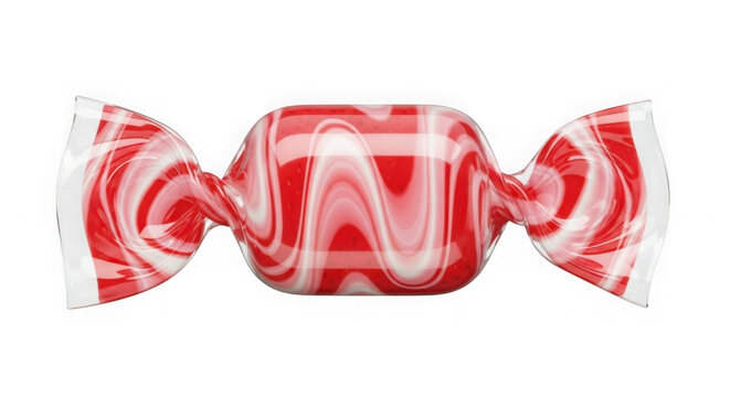 Red and white striped candy gift bow on transparent background. Festive holiday present ribbon decoration for packaging and wrapping.