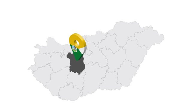 Location Fejer County on map Hungary. 3d Fejer emblem map marker location pin. Map of Hungary showing different parts. 4K.  Animated Video