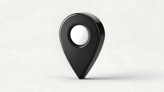Minimalist black location pin icon isolated on white background for digital design and mapping