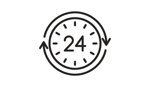 24 Hour Around the Clock Continuous Service Editable Stroke Vector Icon
