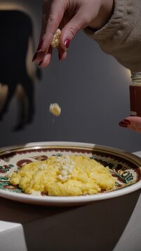 Traditional Ukrainian Banosh with Crumbled Cheese, Authentic Carpathian Cuisine