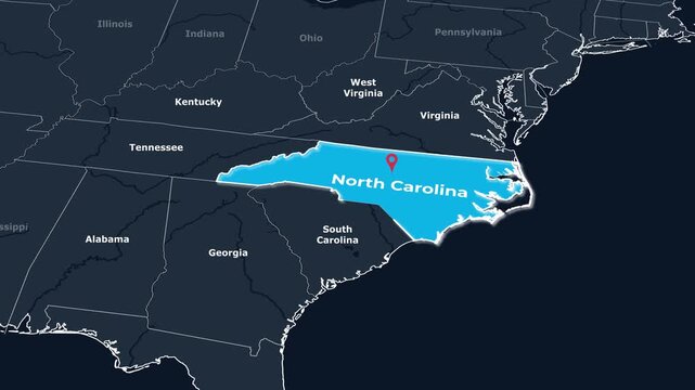 North Carolina Map Animation Locator Zoom 4K Motion Graphic