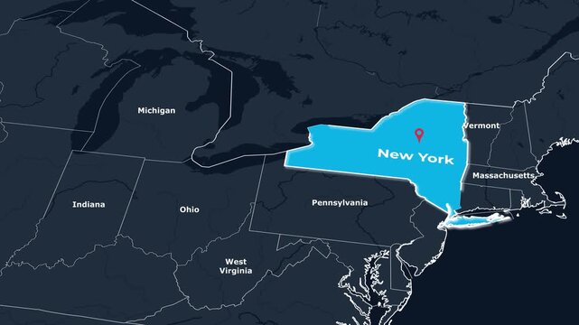 New York Map Animation Locator Zoom 4K Motion Graphic
