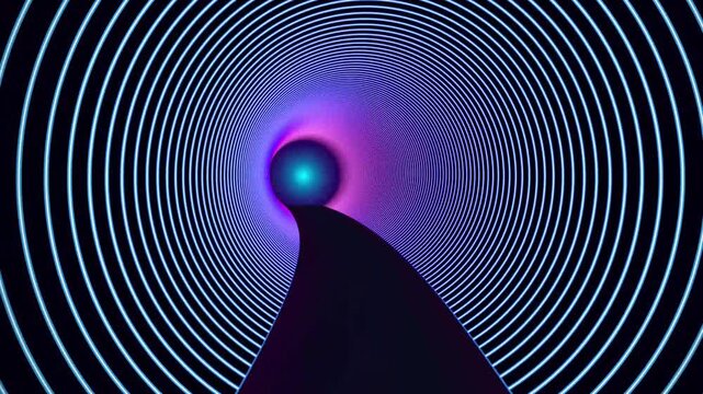 Futuristic Cyberpunk Neon Tunnel Road to Glowing Orb VJ Loop