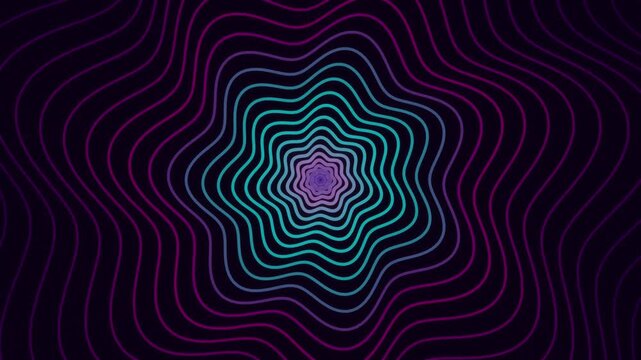 Glowing Cyan and Purple Concentric Wavy Line Tunnel Motion Graphic