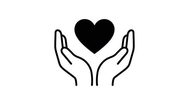 Hands holding a black heart symbol icon graphic illustration for charity, love, and healthcare