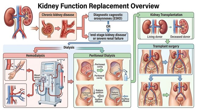 Medical infographic showing kidney function replacement options