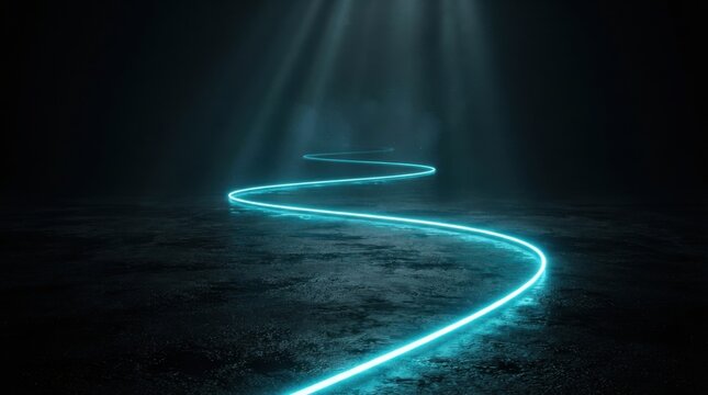 Glowing Cyan Light Path in Dark Alleyway
