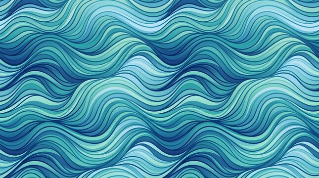 Turquoise and teal flowing wave pattern creating a dynamic aquatic abstract background for coastal branding, textiles, wallpaper, packaging and modern design