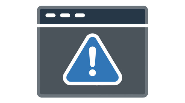 Browser window with alert icon warning symbol error message on screen