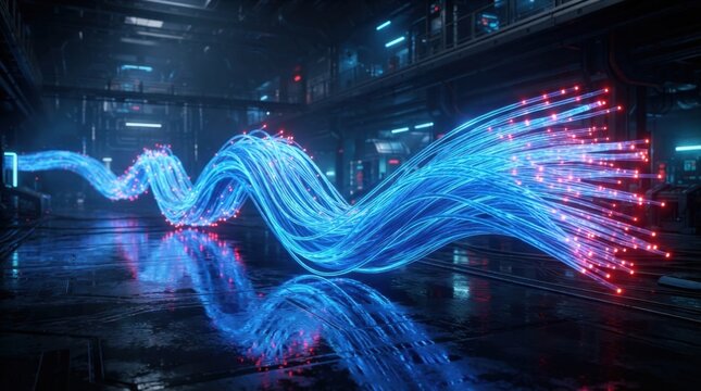 Glowing Blue Light Trails Motion in Cyber Space