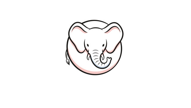 Minimalist white elephant logo design inside a clean circular frame with simple details on a white background.