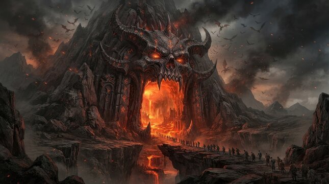 Fiery Hell Gate Portal in Volcanic Mountain