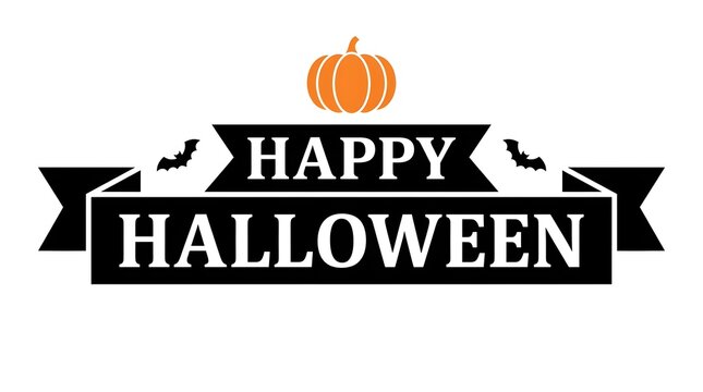 Happy halloween banner with pumpkin and bats isolated on a white background